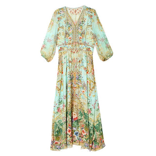 Luxury Silk Vintage Print Evening Party Dress - Epictzar Intl.