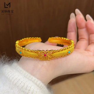 9999 24K real gold enamel color butterfly lace opening bracelet hollow butterfly bracelet exquisite national trend style