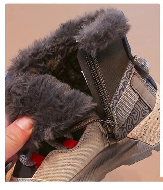 PU Leather Children's Snow Boots 2025 Trend Fashion Kid's Plush Boots Winter Faux Fur Teenager Boy's Gril's Warm Cotton Shoes