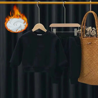 Boys Fleece-lined Sets Baby Kids Tracksuit Warm Suit New Girls Sportswear+Pants 2Pcs Outfits Children Solid Color Casual Clothes