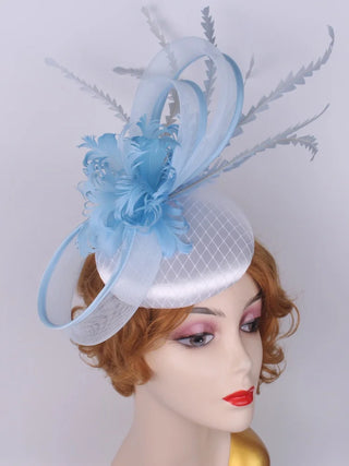 Flower Fascinators Hats Party Wedding Women Satin Pillbox Cap Elegant Ladies Church Occasion Race Millinery Feather Hair Access