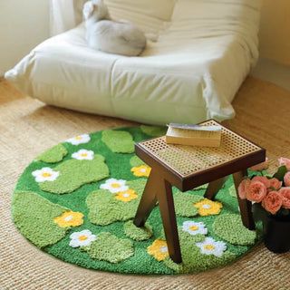 Plush Woven Soft Moss Floral Rug
