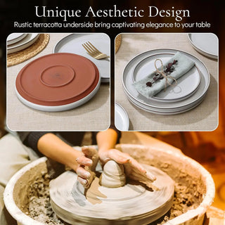 Stoneware Dinnerware Sets for 6, 18 Pieces Reactive Glaze Plates and Bowls Sets, Elegant Dishes with Rustic Terracotta Clay Base