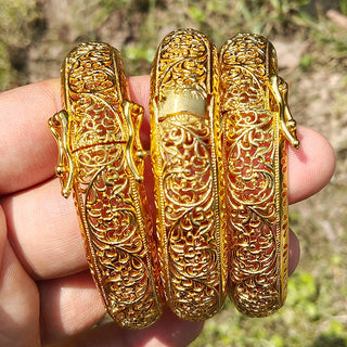 24K Ethnic Gold Color Dubai Bangles Ethnic Wedding Luxury Bangles&Bracelet  Women Girl Bride Cuff  Dubai Bangles