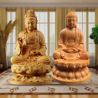 Natural Cypress GuanYin, Sakyamuni Buddha Characters Statue，Solid wood Buddha Statues  Home Room Office Feng Shui Art Statue