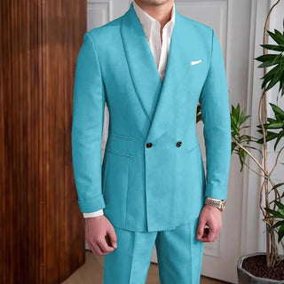 Men's Double-Breasted 2-Pcs Linen Suit