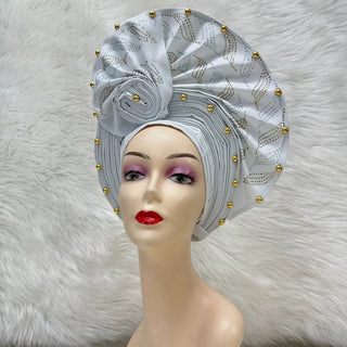 Gold African Headtie Elegant For Woman Nigerian Gele Already Made Auto Gele Turban Big Brim Party Headtie 1pcs/pack