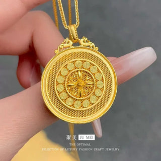 9999 24K real gold enamel ancient filigree pendant for women inlaid with diamond eight treasure compass palace style necklace
