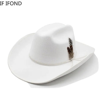 New 9.5CM Wide Brim Western Cowboy Hat For Men's Vintage Fascinator Cowgirl Jazz Hat Cloche Church Caps Sombrero Hombre