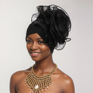 Exaggerated Large Flower Turban Hat for Women Nigeria Wedding Party Headwear Afrcian Female Head Wraps