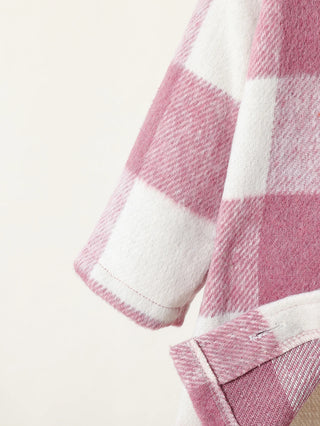 Baby girl autumn outfit sweet pink white plaid jacket hooded sweatshirt long pants three piece set daily street wear