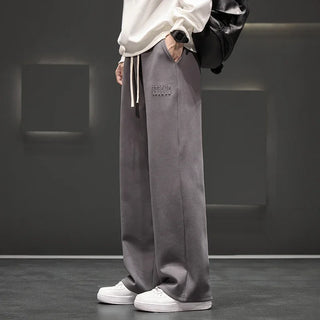 Autumn New Men Knitted Sports Pant Steel Stamp Printing Wide Leg Casual Trousers Straight Solid Lightweight Cotton Fabric Unisex