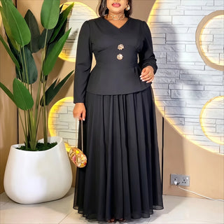Elegant 2 Pcs Pleated Church Skirt Set