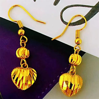 Classic Versatile 9999 24K Real Gold Beaded Earrings Size Earrings with Beaded Rings Earrings Gift for Girlfriend