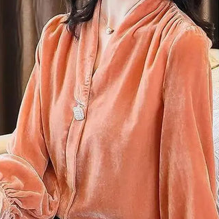 Elegant Women Commute Pleuche Blouse