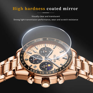 OLEVS Brand New Luxury Rose Gold Quartz Watch Men Stainless Steel Waterproof Luminous Date Moon Phase Chronograph Watches Mens