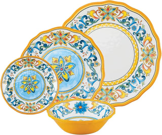 ware 16 Piece Chianti Melamine Dinnerware Sets, Outdoor Dishes Set, Plates and Bowls Sets, Service for 4, Multicolor