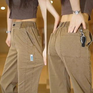 High Quality Summer Ultrathin Soft Lyocell Fabric Men's Casual Pants Elastic Waist Breathe Loose Straight Trousers Plus Size 5XL