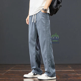 Summer Thin Soft Lyocell Fabric Pants Men Baggy Straight Wide Leg Pants Elastic Waist y2k Jogging Casual Trousers Plus Size 5XL