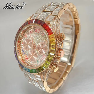 Luxury Iced Diamond Rose Quartz Wristwatch