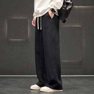 Autumn New Men Knitted Sports Pant Steel Stamp Printing Wide Leg Casual Trousers Straight Solid Lightweight Cotton Fabric Unisex
