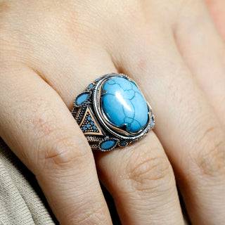 Vintage Luxury Natural Oval Turquoise Rings