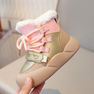 Winter Plush Snow Boots For Children PU Leather Waterproof Cotton Shoes Trend Fashion Teenager Kid's Velvet Boots Winter Shoes