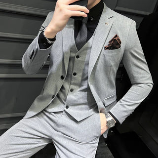 ( Blazer + Vest + Pants ) Boutique Fashion Solid Color Men's Slim Casual Business Suit Three-piece Set Groom Wedding Dress Party