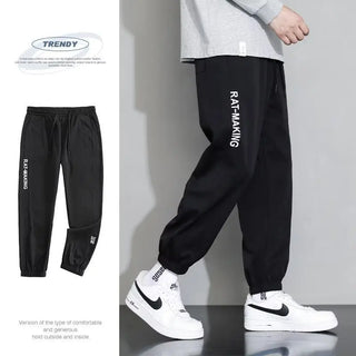 Men's thin straight pants Drawstring casual pants nineminute drawstring pants ice silk sweatpants