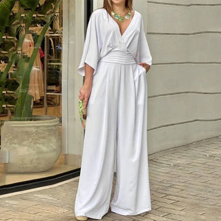 Elegant V - neck Women Wide Leg Jumpsuit - Epictzar Intl.