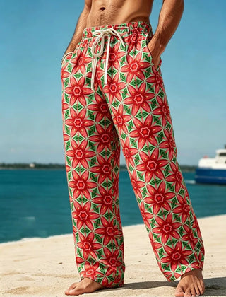 Men's Geometric Floral Print Loose Pants