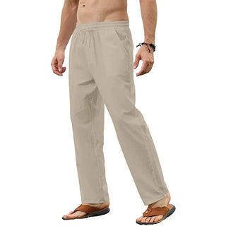Fasion Men Cotton Linen Pants Joggers Sweatpants Streetwear Breathable Solid Color Linen Trousers Vacation Summer Loose Pants