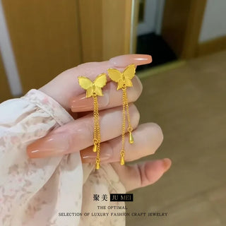 Real Gold Butterfly Tassel Earrings