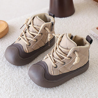 Faux Fur Winter Boots For Children Trend Fashion Plaid Kid's Plush Boots Anti-slippery Boy's Girl's Snow Boots Winter Shoes