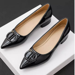 Female Working Heel Pumps Pointed Toe Green Red Black Luxury Desiger Shoes With Buckle Narrow Fits 33-45 21cm Spring Stilettos