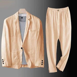 Men Linen 2Pcs Business Blazer Set