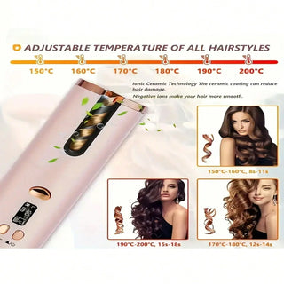 Automatic Hair CurlerWirelessWith CeramicBarrel 6 HeatTimer Modes RechargeablePortabl FastHeatingStylerFor PerfectCurlsEveryTime