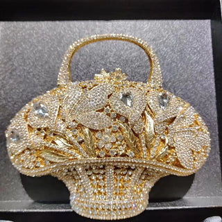 Vintage Flower Basket Banquet Clutch Purse