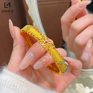 9999 24K real gold enamel color butterfly lace opening bracelet hollow butterfly bracelet exquisite national trend style
