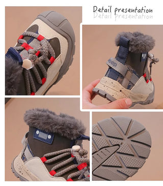 PU Leather Children's Snow Boots 2025 Trend Fashion Kid's Plush Boots Winter Faux Fur Teenager Boy's Gril's Warm Cotton Shoes