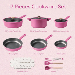 Kitchen 17 Pcs Nonstick Cookware Sets