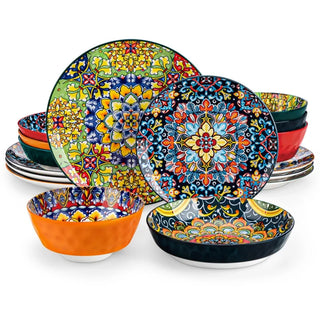 Malacasa Bohemia Retro Ceramic Dinnerware Set Free US Shipping Healthy & Non-Toxic Vibrant Colors 12/16/24 Pieces Plates Bowls