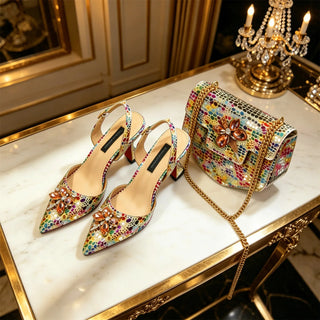 Elegant Rhinestone Heels & Matching Bag Set