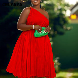 One Shoulder Pleated Knee Length Dress