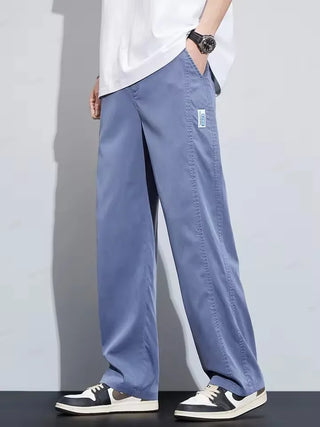High Quality Summer Ultrathin Soft Lyocell Fabric Men's Casual Pants Elastic Waist Breathe Loose Straight Trousers Plus Size 5XL