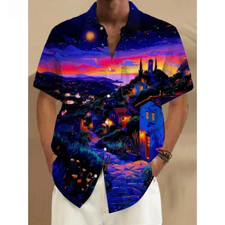 Village Pattern Lapel Floral 3D Printed Hawaiian Shirts - Epictzar Intl.