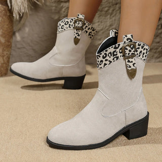 Metal Buckles Leopard Print Booties
