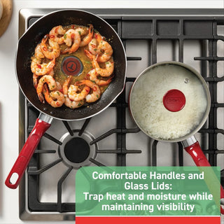 Easy Care 12-Piece Non-Stick Cookware Set Frypan Saucepans Griddle Stewpot with Vented Lids Measuring Marks Thermo-Spot