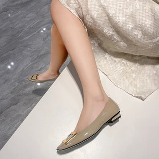 Square Buckle High Heels Square Toe Patent Leather Chunky Heel Pumps Women's Mid Heel Flat Women's Shoes Heels Women 2024 New