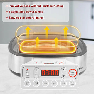 Electric Dutch Oven Multi-Cooker, 5.8QT Enameled Cast Iron Pot - 1250W Fast Heating, 6 Preset Functions, Digital Display & Keep